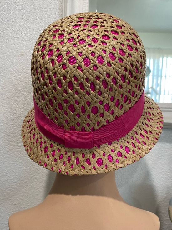 ‼️Made in Italy Woven Straw Bucket Hat with Hot Pink Band main image 4
